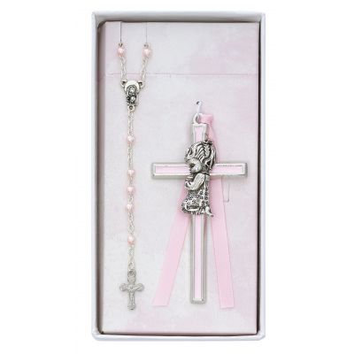Rhodium Girl s Cross & Rosary Set - 735365076789 - BS50