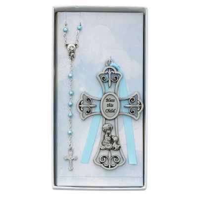 Bless The Child Crib Cross, Boy Blue Pearl Rosary Set - 735365515530 - BS60