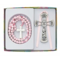 Girl's Pink Cross Crib Medal