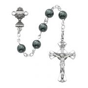 Sterling Silver 6mm Hematite Comm Rosary w/Crucifix/Chalice Medal