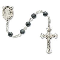 Sterling Silver 6mm Hematite Rosary w/Crucifix/Chalice Medal