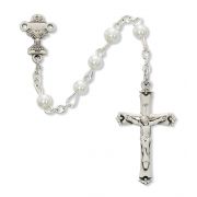 Sterling Silver 5mm White Pearl Communion Rosary w/Crucifix/Chalice