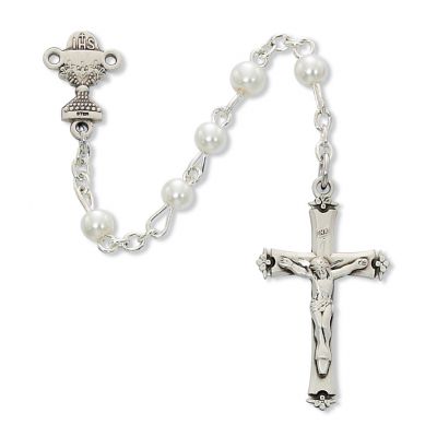 Sterling Silver 5mm White Pearl Communion Rosary w/Crucifix/Chalice - 735365587209 - C17LW