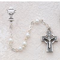 Sterling Silver 5mm White Communion Rosary