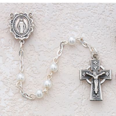 5mm White Rosary/White Leather Box - 735365587315 - C22RW