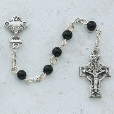 Sterling Silver 5mm Black Celtic Communion Rosary - 735365587339 - C23LB