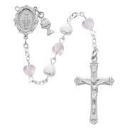 Pearl & Pink Crystal Rosary w/Rhodium Crucifix/Miraculous Medal