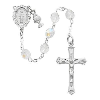 6mm Crystal Beads Rosary w/Rhodium Chalice/Miraculous Medal - 735365995714 - C66RW