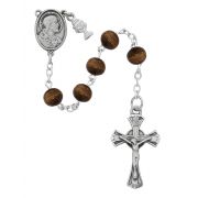 6mm Brown Wood Rosary/Black Leather Box