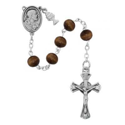 6mm Brown Wood Rosary/Black Leather Box - 735365957019 - C67RB