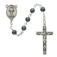 6mm Hematite Communion Rosary w/Pewter Chalice/Chalice Center