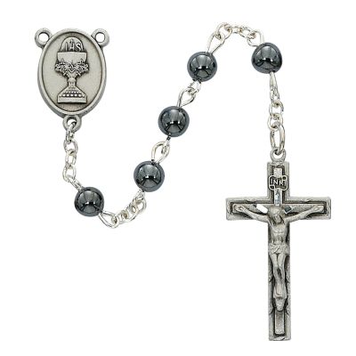 6mm Hematite Communion Rosary w/Pewter Chalice/Chalice Center - 735365994519 - C74DB
