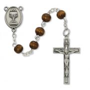 6mm Brown Wood Communion Rosary w/Pewter Chalice/Chalice Center