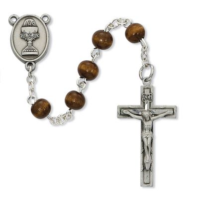 6mm Brown Wood Communion Rosary w/Pewter Chalice/Chalice Center - 735365994717 - C76DB