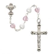 Sterling Silver White/Pink Rosary Crucifix/Chalice/Gift Box