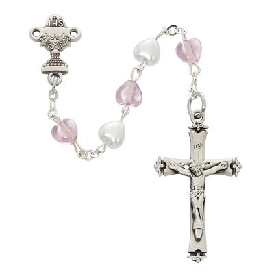 Sterling Silver White/Pink Rosary Crucifix/Chalice/Gift Box - 735365178414 - C81LW