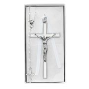 White Enameled Communion Wall Crucifix & Rosary