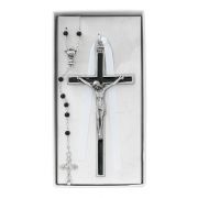 Black Enameled Wall Crucifix & Rosary