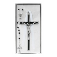 Black Enameled Wall Crucifix & Rosary