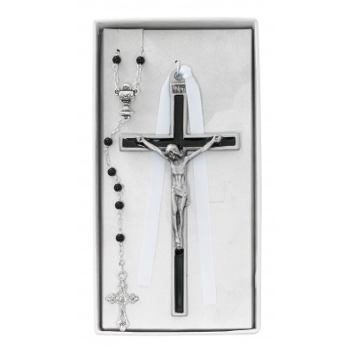 Black Enameled Wall Crucifix & Rosary - 735365515592 - CBS4