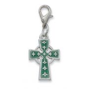 Rhodium Finish Enamel Celtic Cross Clip Charm