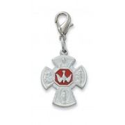 4 Way Clipable Rhodium Red Enameled Cross Charm