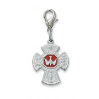 4 Way Clipable Rhodium Red Enameled Cross Charm