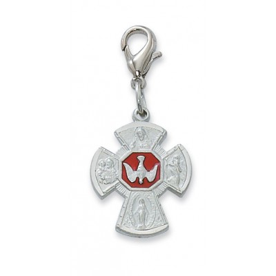 4 Way Clipable Rhodium Red Enameled Cross Charm 735365608577 - CLMG5ES