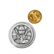 Round Silver Ox Communion Pin