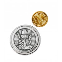 Round Silver Ox Communion Pin