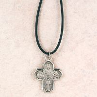 Pewter 4way Cross w/18 inch Leather Cord