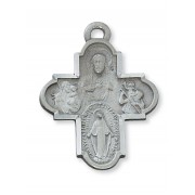 Pewter 4 Way 1-1/4 inch Medal Cross w/24 inch Silver Tone Chain