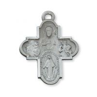 Pewter 4 Way 1-1/4 inch Medal Cross w/24 inch Silver Tone Chain 2Pk