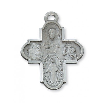 Pewter 4 Way 1-1/4 inch Medal Cross w/24 inch Silver Tone Chain 2Pk - 735365236688 - D188