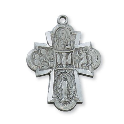Pewter 4 Way Medal Cross w/24 inch Silver Tone Chain 735365165841 - D2410