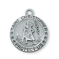 Pewter Saint Christopher Medal w/18 inch Silver Tone Chain/Box 2Pk
