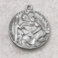 Pewter Saint Christopher Medal With 24in Silver Tone Chain
