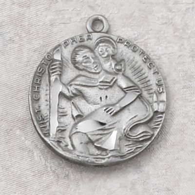 Pewter Saint Christopher Medal With 24in Silver Tone Chain 735365499045 - D356C