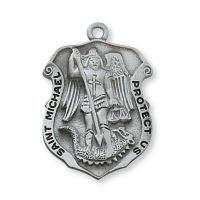 Pewter Saint Michael Medal w/24in Silver Tone Chain