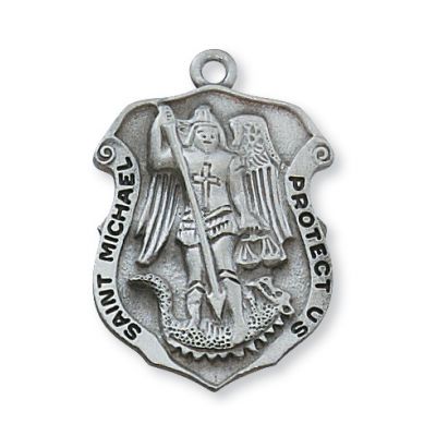 Pewter Saint Michael Medal w/24in Silver Tone Chain 735365174874 - D414