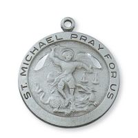 Pewter Saint Michael Medal w/24 inch Silver Tone Chain/Box