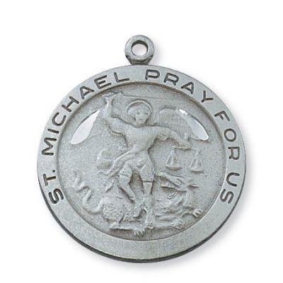 Pewter Saint Michael Medal w/24 inch Silver Tone Chain/Box 735365165810 - D420MK
