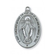 Pewter Miraculous Medal With 24" Silver Tone Chain