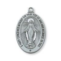 Pewter Miraculous Medal With 24" Silver Tone Chain