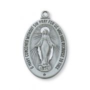Pewter Miraculous Medal With 18 inch Silver Tone Chain