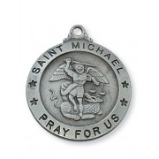 Pewter Saint Michael Medal w/24 inch Silver Tone Chain
