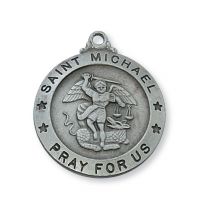 Pewter Saint Michael Medal w/24 inch Silver Tone Chain