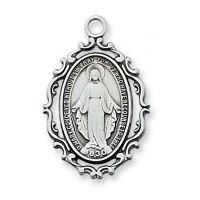 Pewter Miraculous Medal On 18" Silver Plated Chain