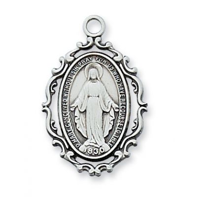 Pewter Miraculous Medal On 18" Silver Plated Chain 735365437979 - D621MI