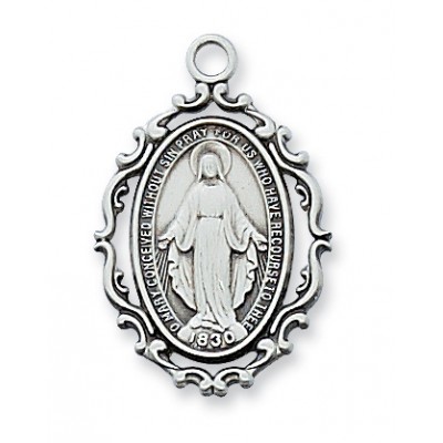 Pewter Miraculous Medal On 18" Silver Plated Chain 735365437979 - D621MI